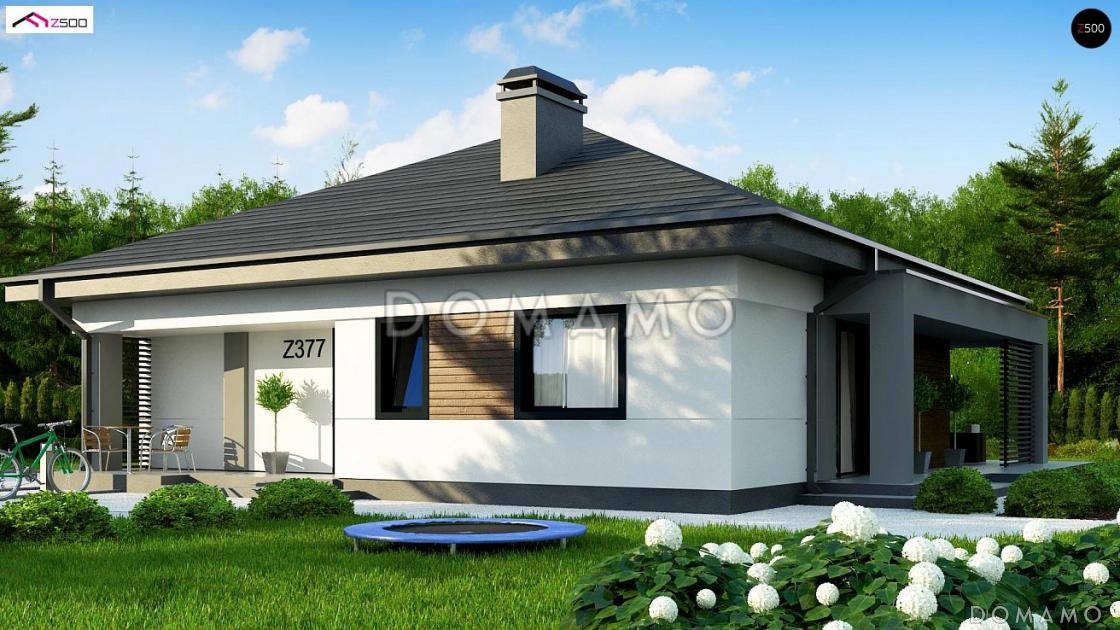 Проект простого комфортного одноэтажного дома из газобетона для небольшой семьи с тремя спальнями / 3
