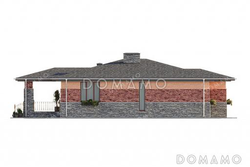 Проект одноэтажного дома средних размеров с 4 спальнями и небольшой террасой / Фасад 1