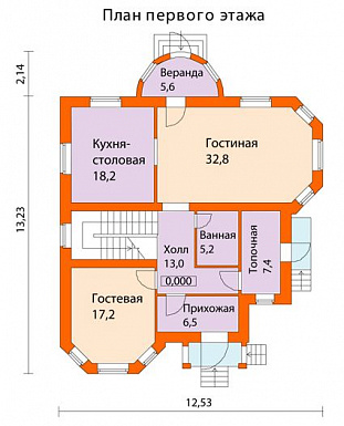 Проект кирпичного дома с арочными окнами / План 1 этажа