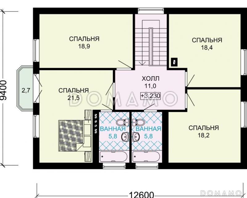 Проект рационально запланированного дома с мансардой и гостевой комнатой / План мансардного этажа