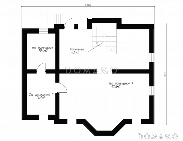 Проект классического коттеджа из кирпича с подвалом и террасой / План цокольного этажа