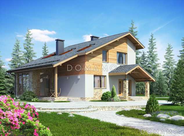 Проект загородного дома с панорамным окном в гостиной