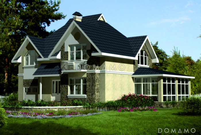 Проект коттеджа с большой крытой верандой