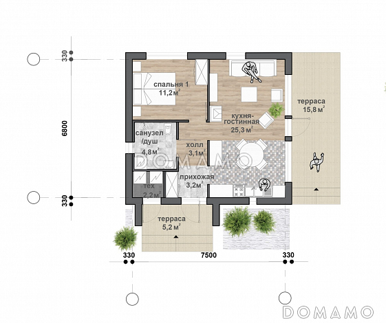 C-72 одноэтажный дом / План 1 этажа