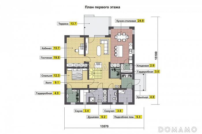Проект дома из газобетона со вторым светом / План 1 этажа