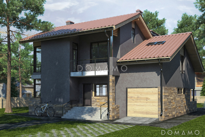 Дом с гаражом на одну машину, спальней на первом этаже, бильярдной в подвале