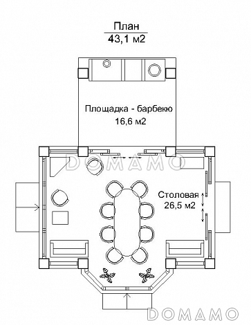 Проект павильона барбекю - навес на кирпичных колоннах / План 1 этажа