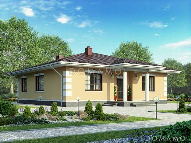 Проект одноэтажного дома из газобетона с тремя спальнями