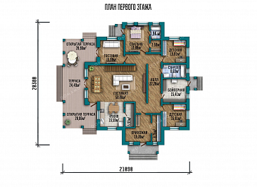 Проект одноэтажного дома с мансардой и террасой / План 1 этажа