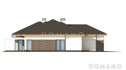Проект современного одноэтажного дома из кирпича с тремя спальнями и большим фронтальным гаражом / Фасад 4