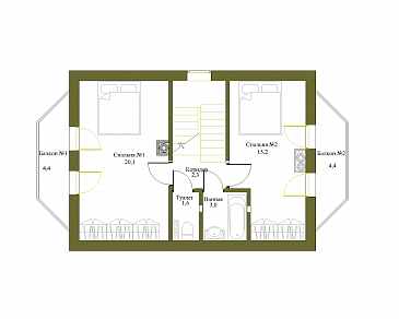 Проект солидного дачного дома с двумя эркерами из кирпича / План мансардного этажа