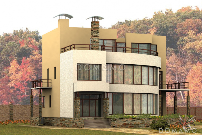 Проект трехэтажного дома с панорамными стеклами