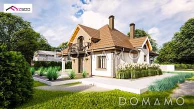 Проект мансардного дома из газобетона с тремя спальнями, кабинетом и красивыми балкончиками