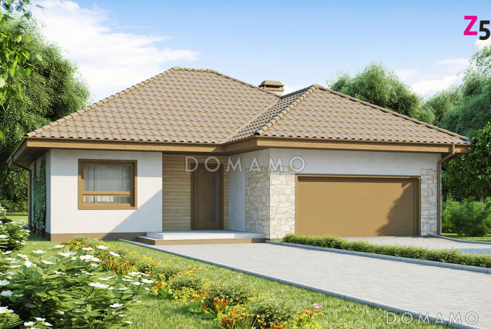 Проект одноэтажного дома из газобетона с просторной гостиной, большим гаражом и двумя спальнями