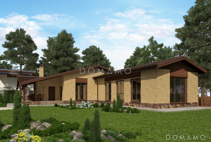 Проект бани с террасой, бассейном, сауной, парилкой и просторной комнатой отдыха