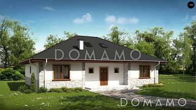 Проект одноэтажного дома из газобетона с мансардой и барбекю на террасе 