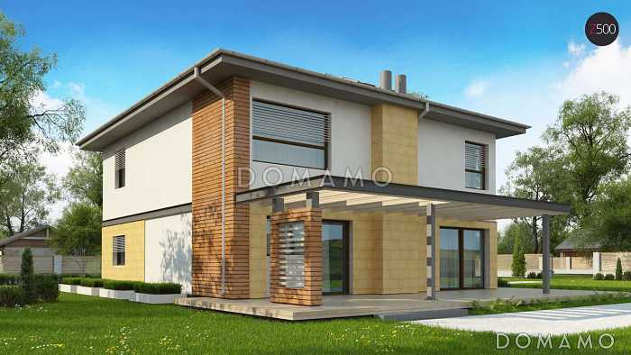 Проект простого комфортного двухэтажного дома из кирпича со вторым светом, тремя спальнями и гаражом