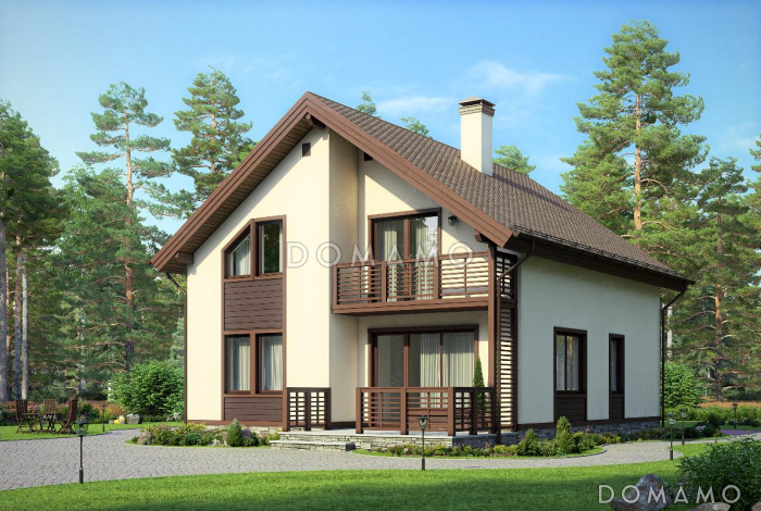 Проект дома с просторной террасой и открытым балконом