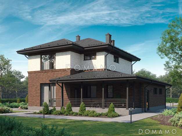 Проект двухэтажного дома с гаражом, котельной-хозкомнатой, террасой