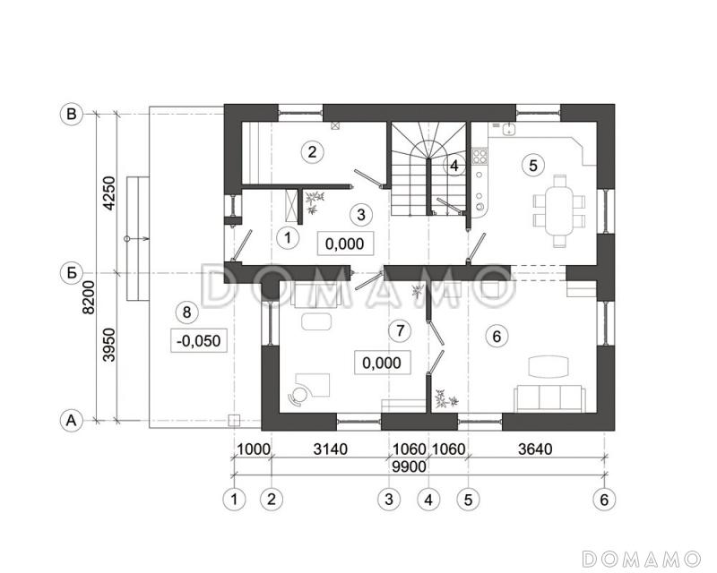 Проект загородного дома для семейного отдыха / План 1 этажа