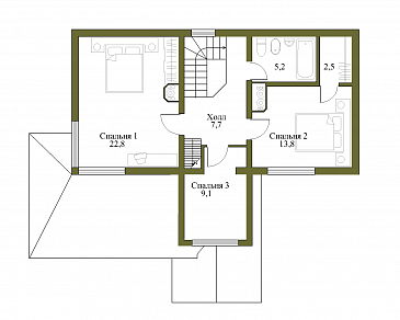 Проект коттеджа с башенкой и гаражом / План 2 этажа
