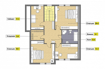 Проект каркасного дома с ванной комнатой на втором этаже / План мансардного этажа