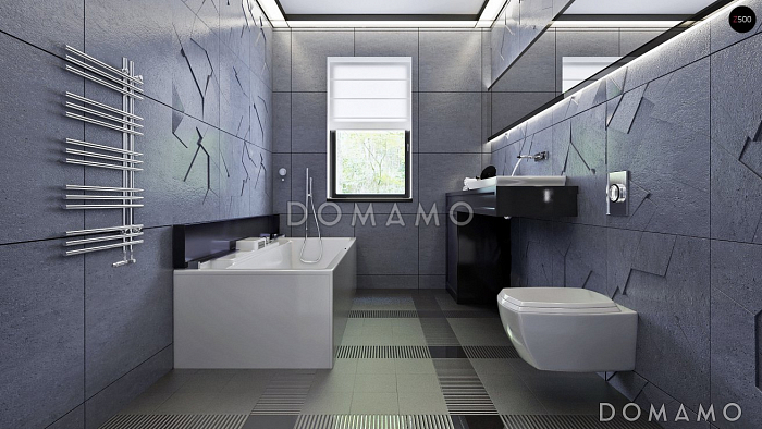 Проект одноэтажного дома из газобетона с тремя спальнями и небольшой крытой угловой террасой 