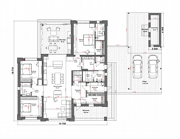 Проект дома из газобетона с верандой, сауной и двухместным автонавесом / План 1 этажа