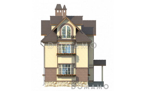 Проект просторного коттеджа из кирпича для узкого участка / Фасад 4