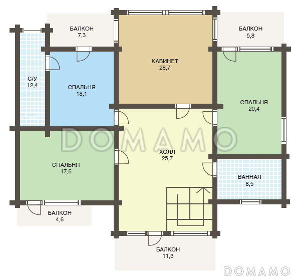 Проект большого деревянного дома из клееного бруса с бильярдной / План мансардного этажа