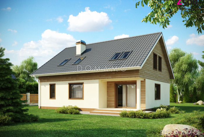 Проект классического мансардного дома из газобетона со встроенным гаражом