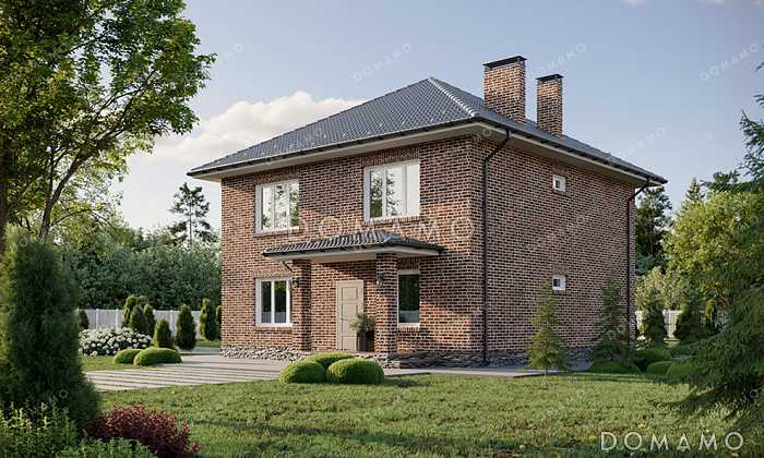 Проект двухэтажного дома с четырьмя спальнями наверху и одной внизу