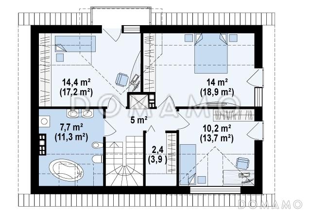 Проект классического мансардного дома из газобетона с современными элементами архитектуры / План мансардного этажа