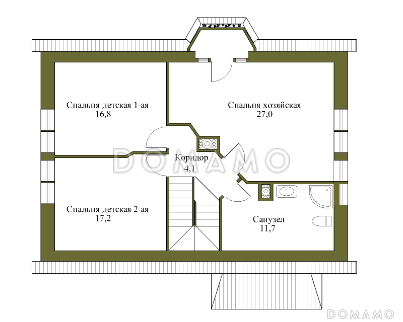 Проект дома по технологии ЛСТК с мансардой в европейском стиле / План мансардного этажа