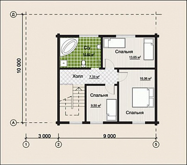 Проект дома из клееного бруса с навесом для одного авто / План мансардного этажа