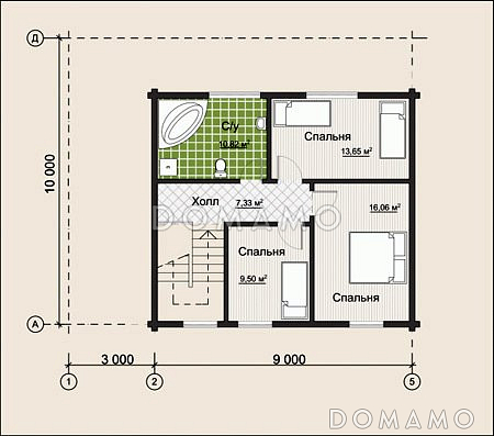 Проект дома из клееного бруса с навесом для одного авто / План мансардного этажа