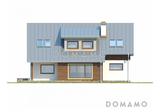 Проект одноэтажного мансардного дома из газобетона с кабинетом, тремя спальнями и гаражом / Фасад 2
