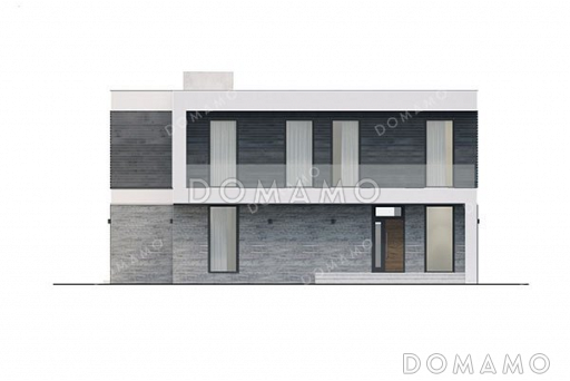 Проект двухэтажного дома с большой террасой и плоской крышей / Фасад 1