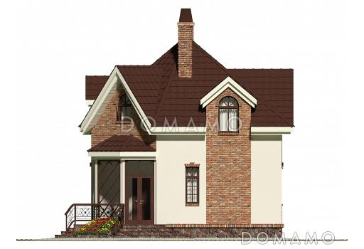 Проект квадратного коттеджа со входом с угла / Фасад 2