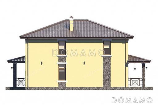 Проект двухэтажного дома с 4 спальнями, кабинетом, просторной кухней-гостиной и длинной крытой террасой / Фасад 2