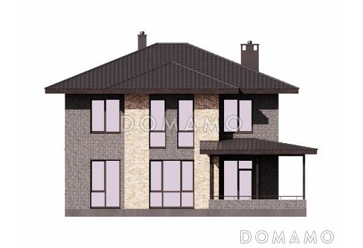 Проект дома из газобетона с кабинетом, гостевой, террасой и тремя спальнями / Фасад 3