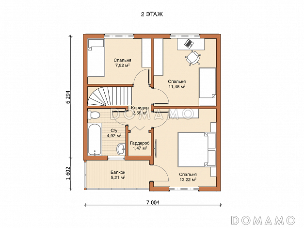 Каркасный дом "Гамма" / План 2 этажа
