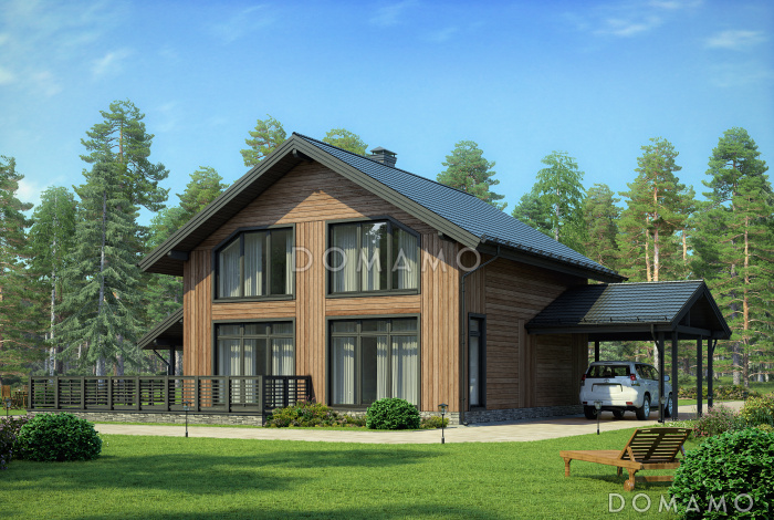 Проект каркасного дома с душевой в составе террасы