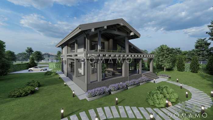 Проект дома с мансардой, вторым светом, балконом и крытой террасой