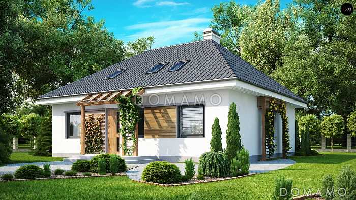 Проект одноэтажного мансардного дома из газобетона с дополнительной комнатой и кабинетом на первом этаже