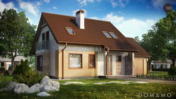 Проект одноэтажного дома из газобетона с жилым мансардным этажом и гаражом 