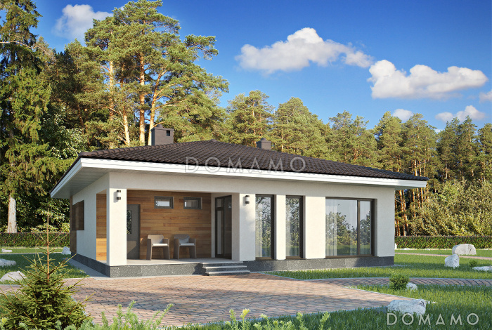 Проект одноэтажного дома по технологии ЛСТК с тремя спальнями и крытой террасой