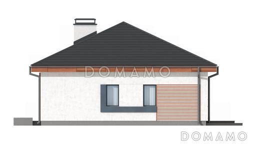 Проект одноэтажного дома из кирпича с тремя спальнями и небольшой крытой угловой террасой / Фасад 3