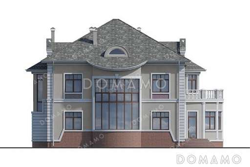 Проект двухэтажного дома с мансардой, четырьмя спальнями и балконом / Фасад 3