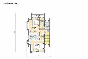 Проект кирпичного дома в стиле барнхаус с мастер-спальней, СПА зоной и автонавесом / План 2 этажа